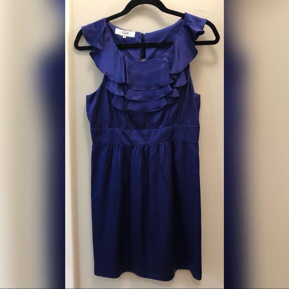 Tibi Navy Blue Silk Ruffle Mini Dress - Picture 1 of 4